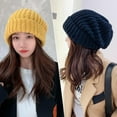thumbnail image 7 of Knitted Hat Baggy Slouchy Ribbed Flanging Stretchy Keep Warm Solid Color Autumn Winter Women Men Beanie Cap for, 7 of 7