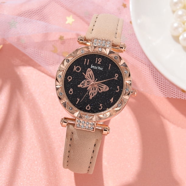 Reloj De Moda Mujer Luminoso Mariposa Pulsera Conjunto Analógico