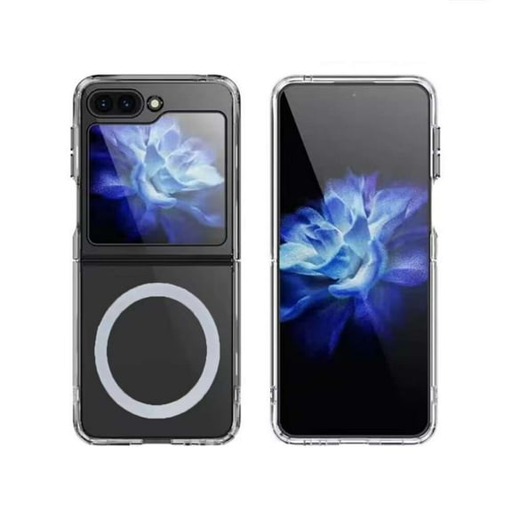 BEMZ Case for Z Flip5 Flip Phone Lightweight Slim Protector TPU PC Gel Hybrid Shockproof Magnetic, MagSafe Compatible Cover (with LED Flashlight) Case for Samsung Galaxy Z Flip 5 - Transparent Clear