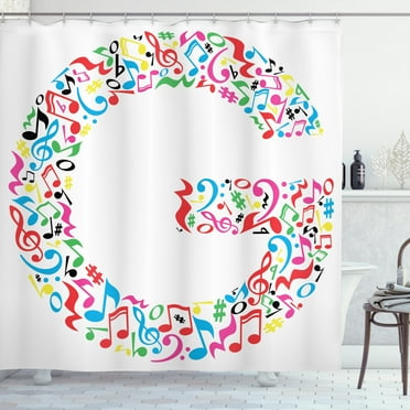 Ambesonne Letter G Shower Curtain, Majuscule Music Theme, 69"Wx75"L, Multicolor
