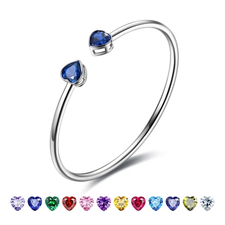 18K White Gold Plated Love Heart Adjustable Bracelets for Women - Sapphire Sept. Birthstone Bracelets with Crystal, Dainty Birthday Jewelry Gifts for Her