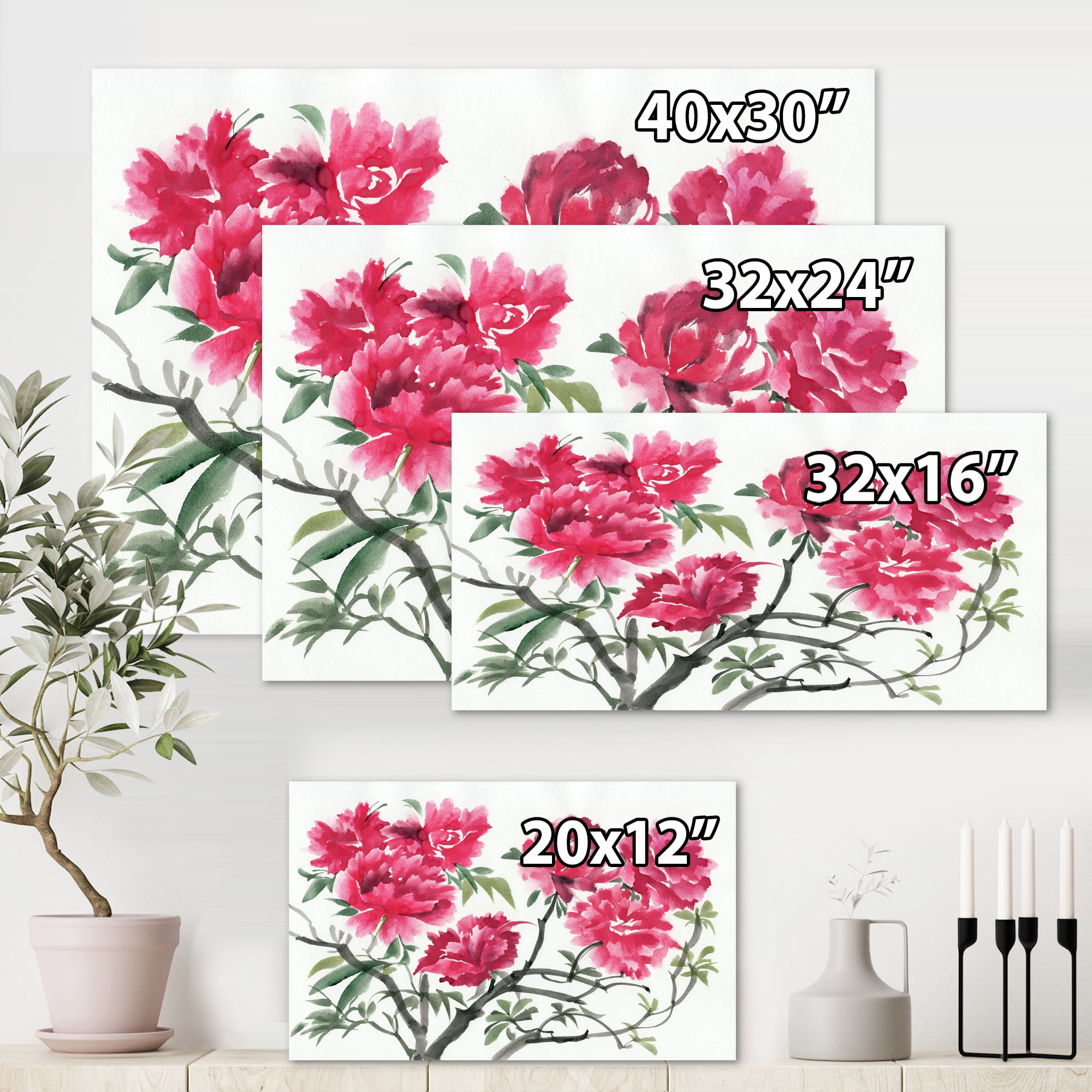 Designart ' Ancient Purple Azalea Flower ' Traditional Canvas Wall Art Print