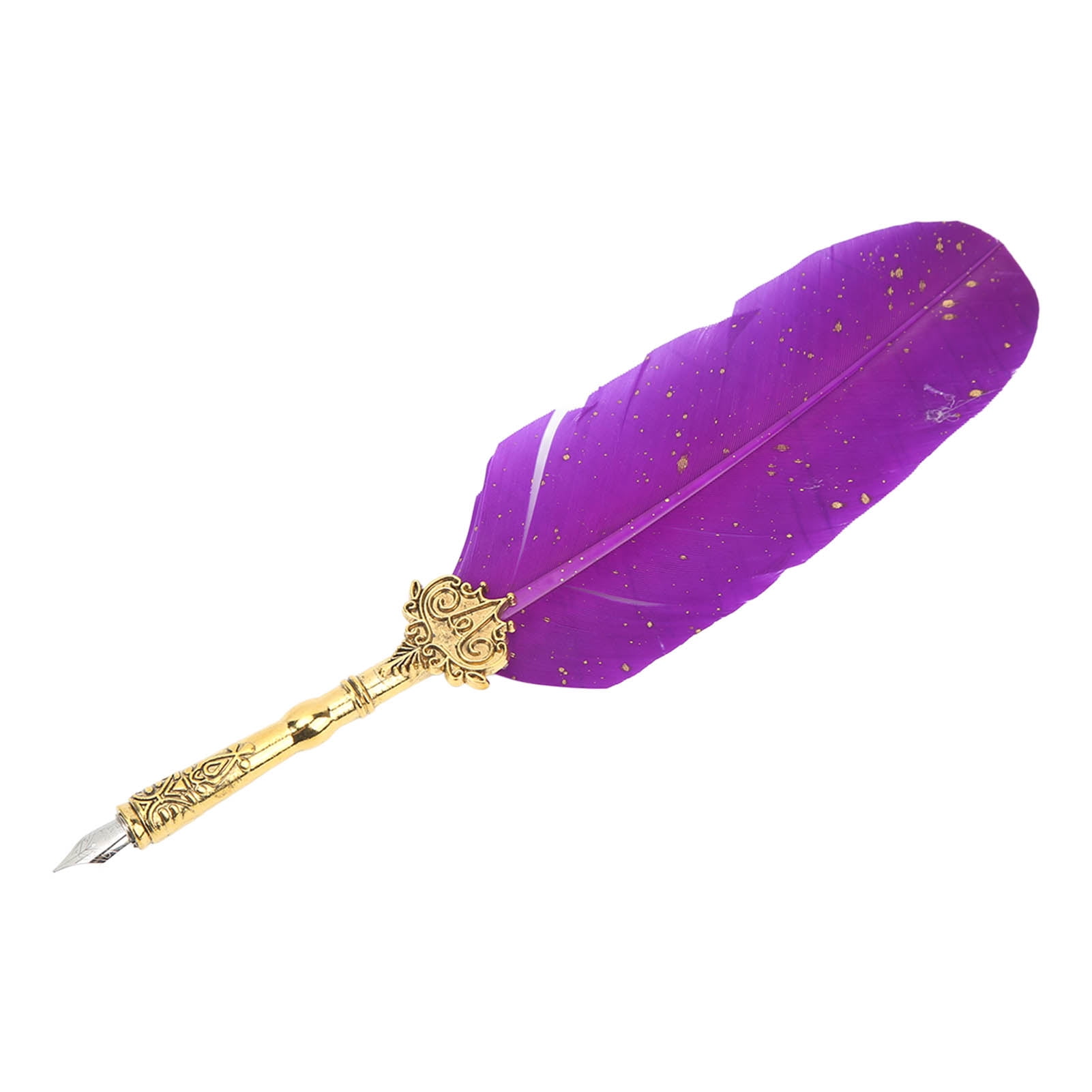 Yajisi Retro Feather Quill Pen Set Calligraphy Art Pen with Notebook Purple Stainless Steel Engraved Nib Business Gift Box (11.4 inches / 29 cm)