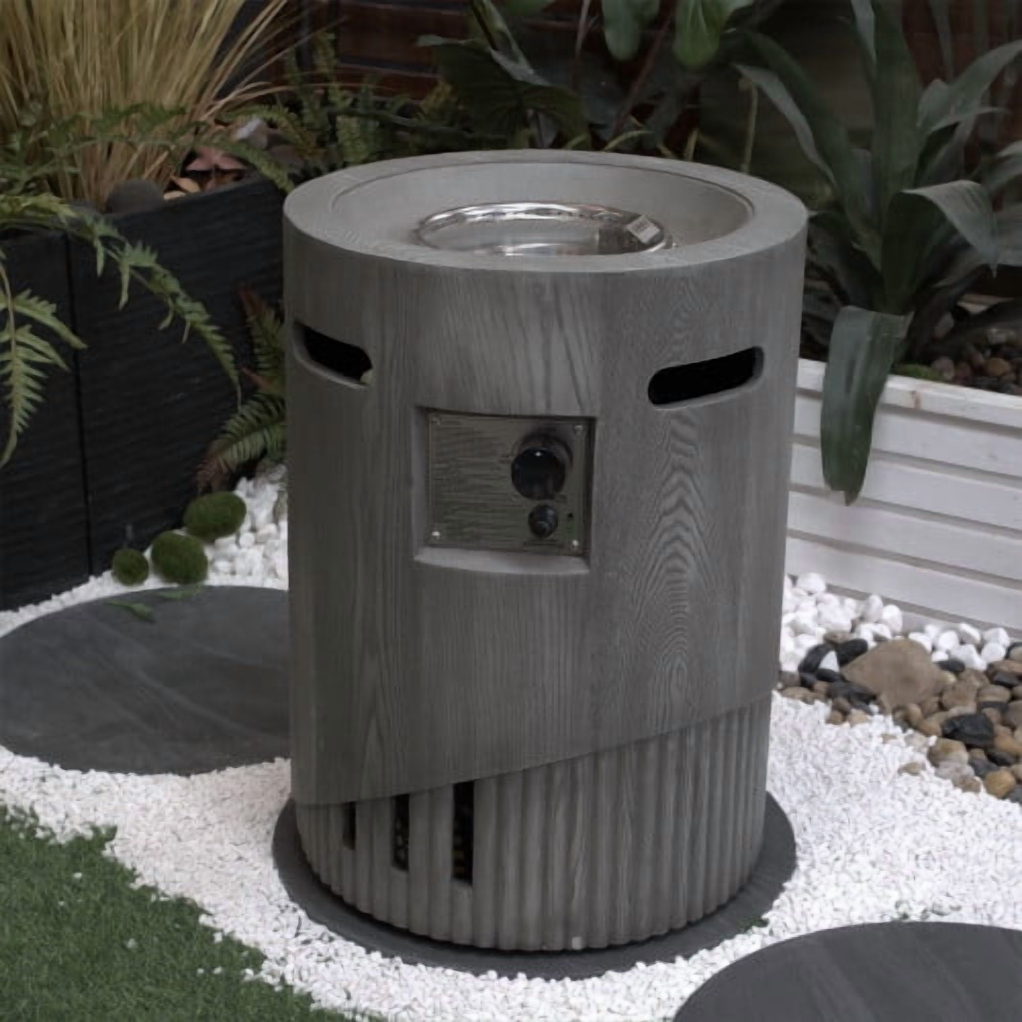 32000 BTU Outdoor Gas Fire Pit, Round, Magnesium Oxide Cultured Stone Finish with Rainproof Cover