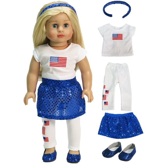 American Fashion World USA American Flag 5pc Outfit Made to fit 18in Dolls