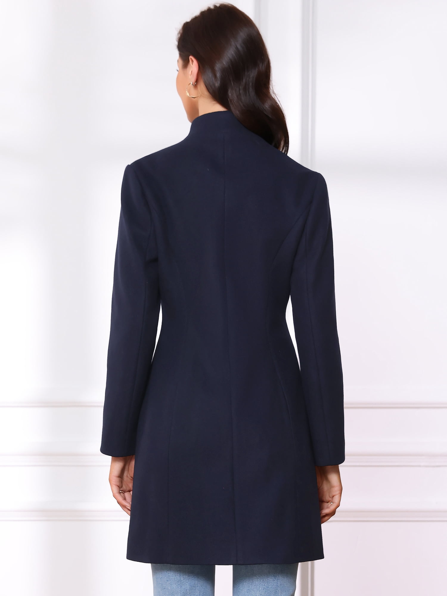 DARING DIVA Women's Stylish Peacoat Wrap Collar 2024 Winter Trench Long Coat L Dark Blue