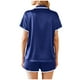 thumbnail image 4 of Pijama informal de poliéster para mujer, blusa lisa de manga corta con cuello vuelto, pantalones cortos a la moda, 4 of 8