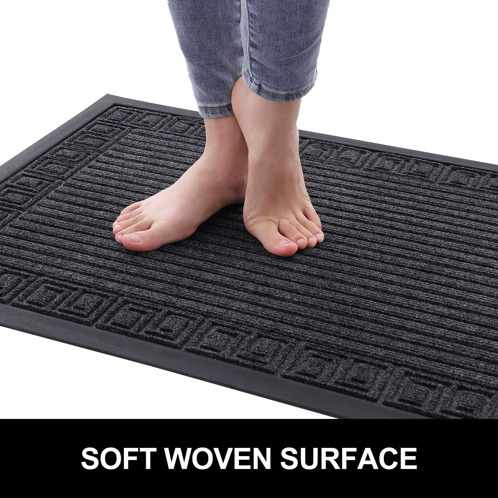 Buganda Outdoor Doormats, Heavy-duty Rubber Door Mats, Absorbs Moisture and Dirt Outdoor Mats, Low Profile Mats for Entry, 36"x24", Grey