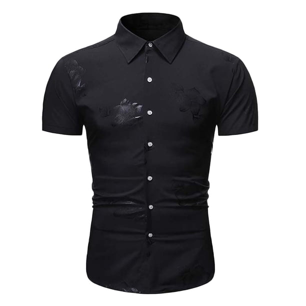Camisa de manga corta con estampado floral de ajuste delgado para negocios con botones informales para hombres Pompotops oipoqjl47607