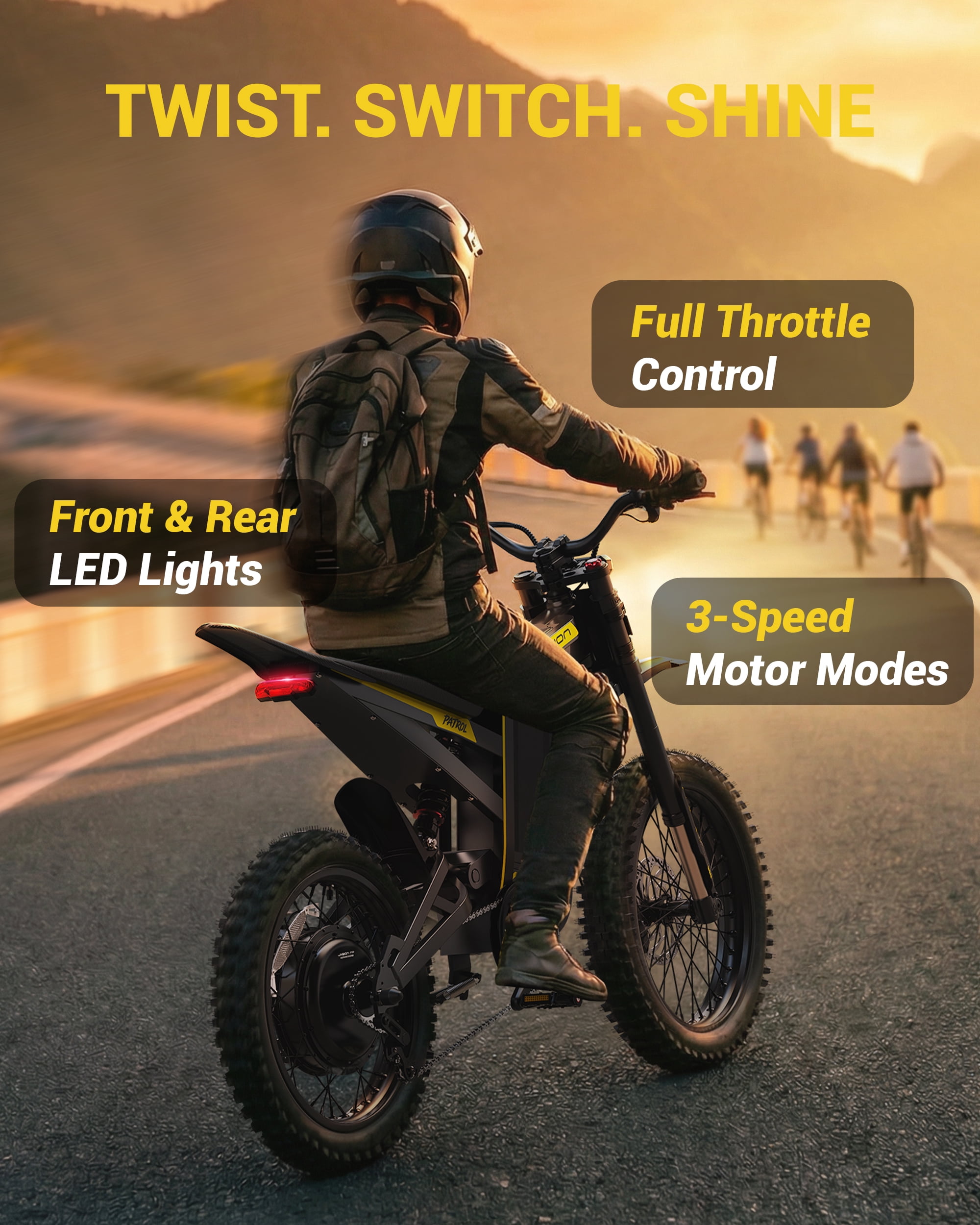 Jasion Patrol Electric Dirt Bike for Adults 19"/17", 4000 Peak Motor Ebike 52V 30AH, Fat Tire Electric Motorcycle, UL 2849