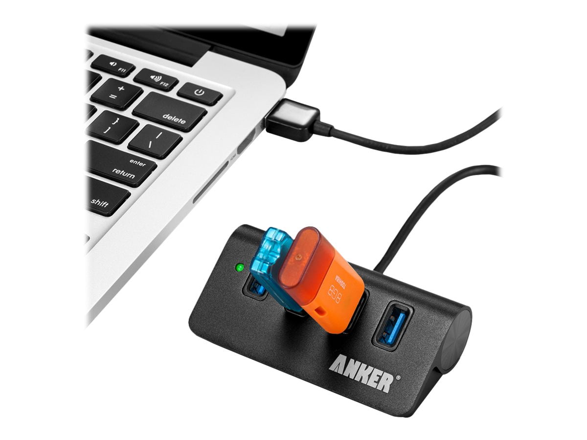 AnkerÂ® USB 3.0 4-Port Portable Aluminum Hub with 2-Foot USB 3.0 Cable Silver 