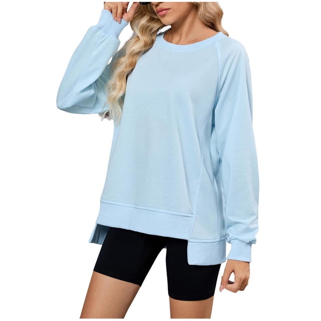 Tumotour Chandails pour Femmes à Col Rond à Manches Longues Chandails à Capuchon de Printemps Hauts Amples Décontractés Chandail à Enfiler Hauts Unis Légers Confortables Tenues de Mode d'Automne Vêtements 2025
