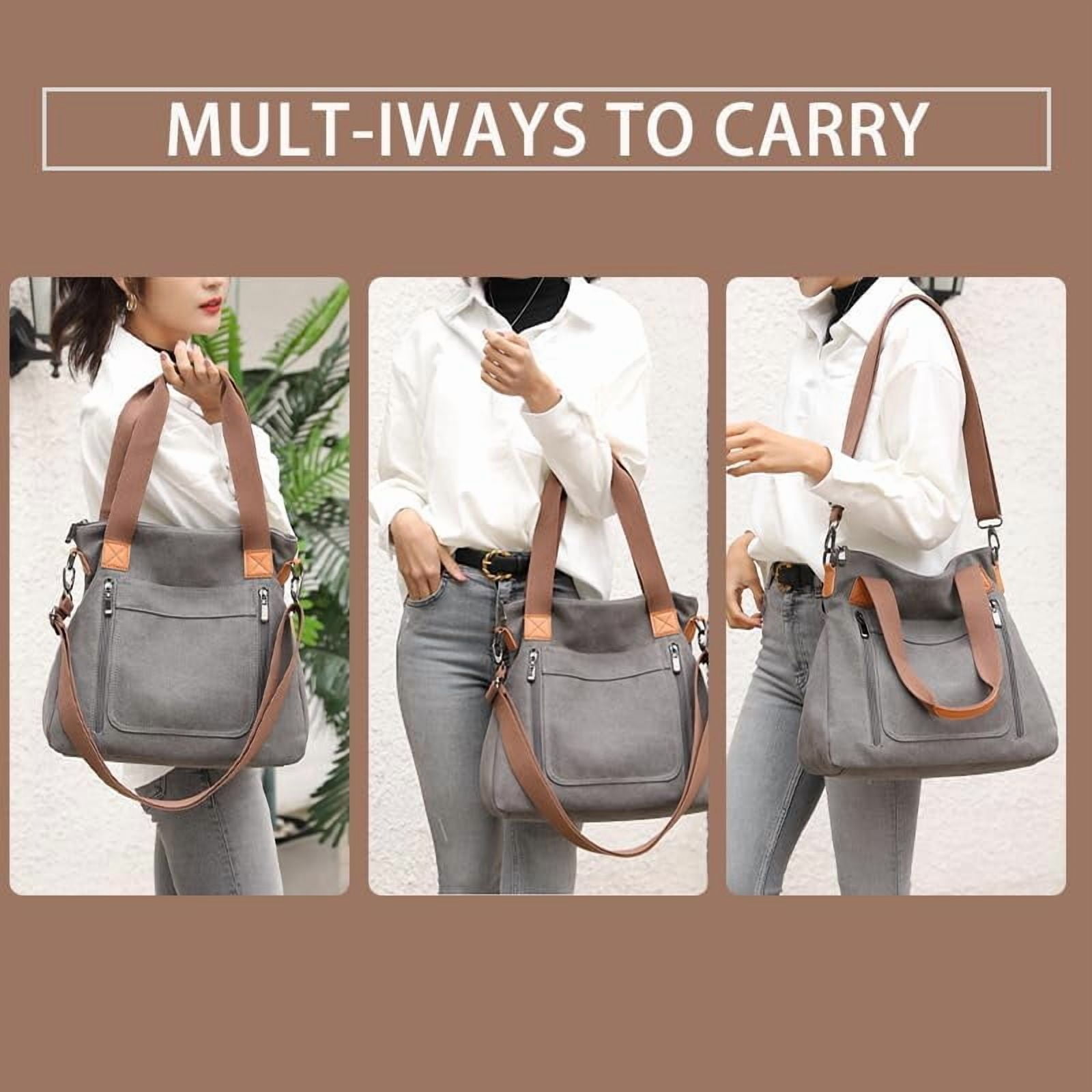 JennyShop Vintage Multi-pocket Handbags, Hot Sale Canvas Tote Purse for Women, Work Shoulder Crossbody Bag