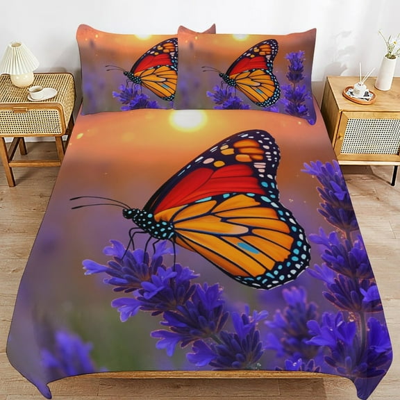 Monarch Butterfly Floral Sunset-2 Quilt Cover 3pcs Set Home Textiles Duvet Cover Set Pillowcases Soft Comfortable Bedding Set Twin