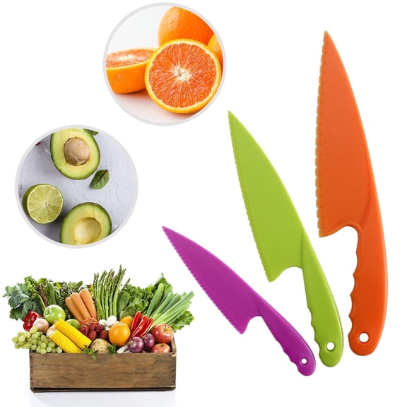 MODANU Plastic Kitchen Knife Set of 3, Nylon Kitchen Knives for Kids, Safe Colorful Plastic Cooking Knives for Children