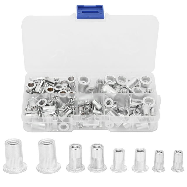 "100-Piece Aluminum Rivet Nut Assortment Kit - 6-32/8-32/10-24/10-32/1/4-20 Thread Sizes for Metal Fastening in Automotive, Furniture & Industrial Applications"