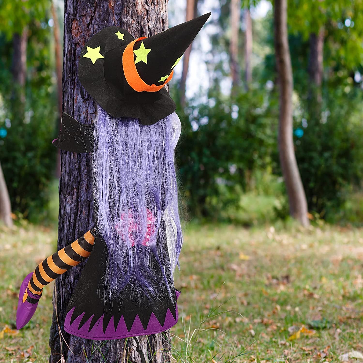 Crashing Witch into Tree Halloween Decoration,Witch Props Hanging