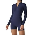 thumbnail image 5 of Short Jumpsuits for Women Zip Up V Neck Gym Playsuits Bodycon Yoga Unitard Long Sleeve Sport Romper All In One Jumpsuit Workout Sports Outfits Running Fitness Bodysuits, 5 of 7