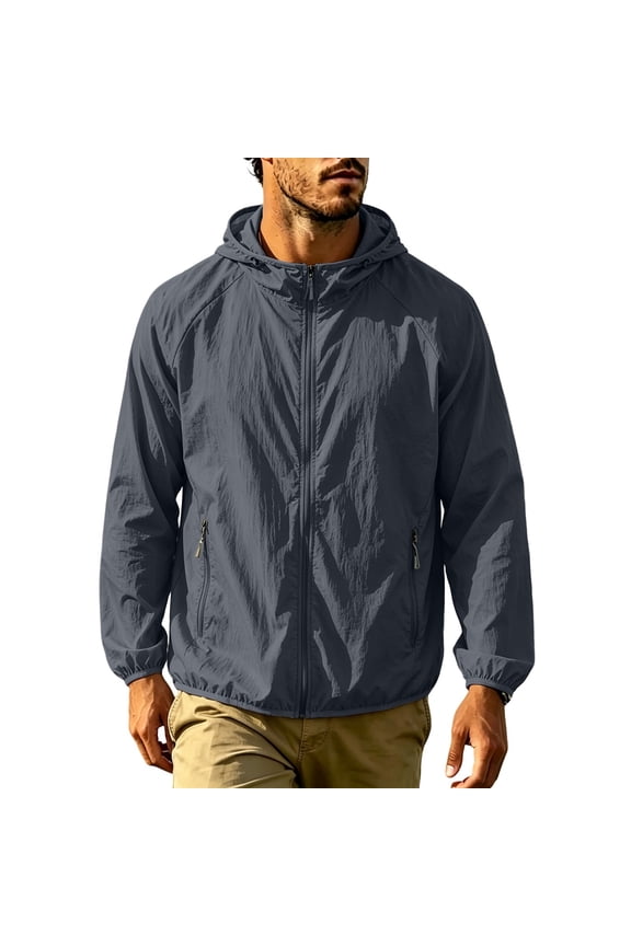 Mens Long Sleeve Tops with Hooded Lightweight Sun Protection Outdoor Hiking Shirts Activewear Jackets for Men