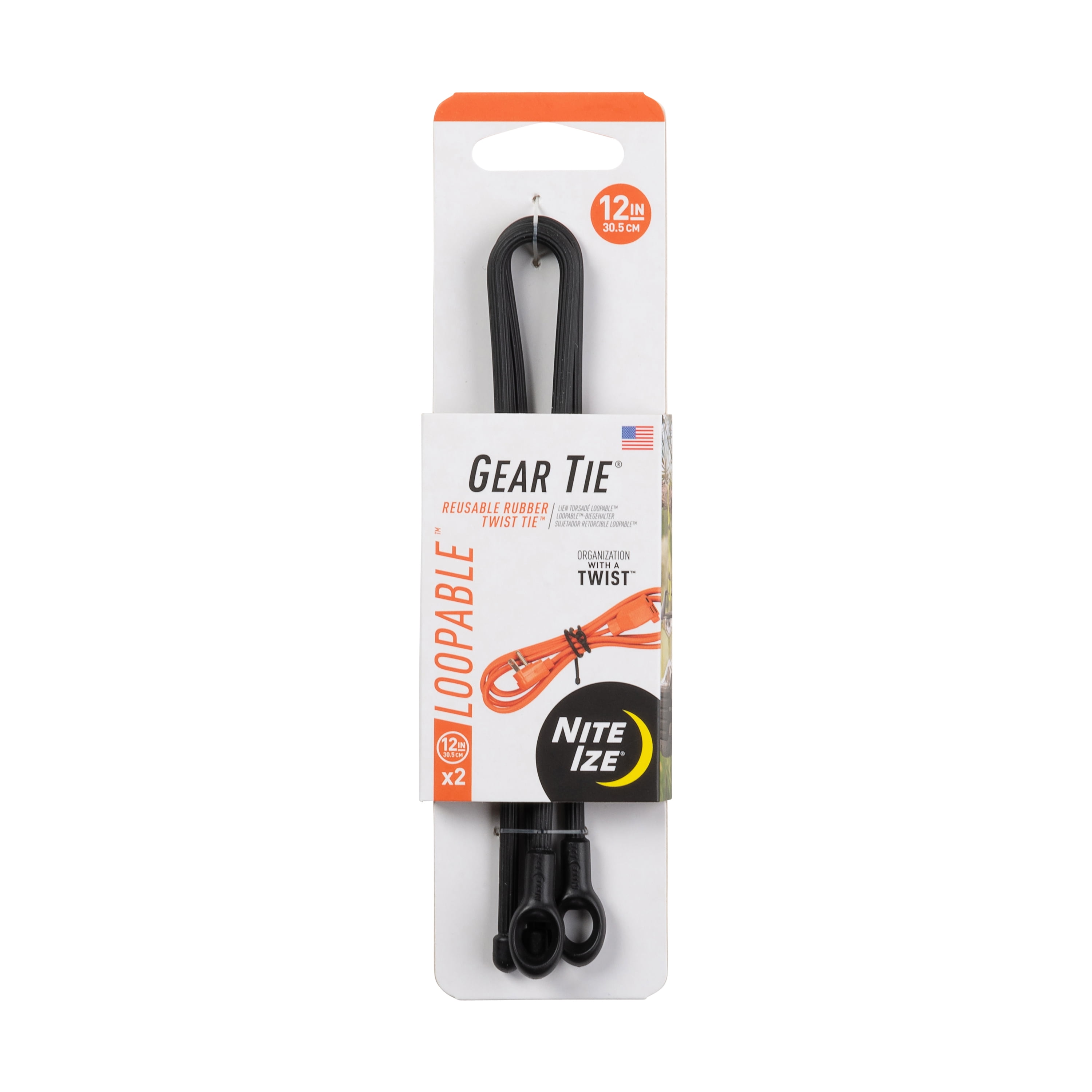 Gear Tie Loopable Twist Tie 12 in. - 2 Pack - Black