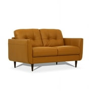 Bowery Hill Tufted Leather Loveseat in Caramel