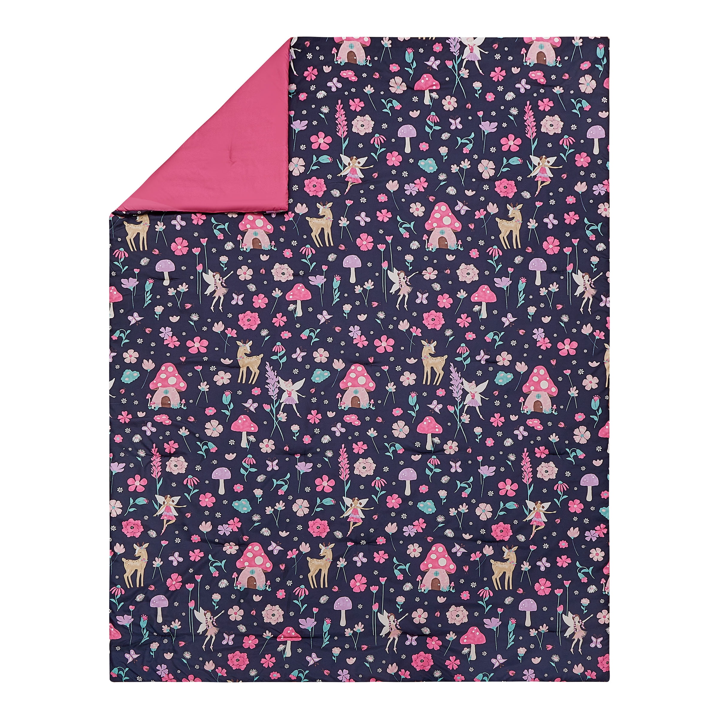Urban Playground Kids Fairy Garden 2-Piece Comforter Set, Navy/Pink, T/TXL
