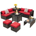 thumbnail image 1 of Gymax 9 Pieces Furniture Set w/ 50,000 BTU Propane Fire Pit Table Patio Red, 1 of 6