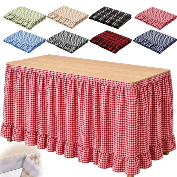 6ft Gingham Desk Skirt, Ruffled Plaid Table Skirt with Hook and Loop Fastener, 72.05 x 29.92 Inch Checkered Fabric Desk Cover for Teacher Desk, Classroom, Party, Wedding and Event Decor