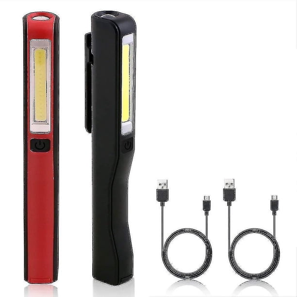 Luz de trabajo recargable por USB, 2 lámparas de inspección LED, linterna COB de bolsillo con clip magnético para el hogar
