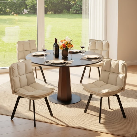 Sailvan Dining Chairs Set of 4, Modern PU Leather Upholstered Kitchen Chairs, Swivel Dining Room Chair with Double-Layer Fabric Cushion, White