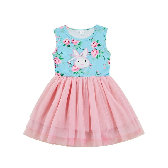 Aunavey Toddler Kids Girl Easter Bunny A-Line Dress Summer Casual Princess Dresses