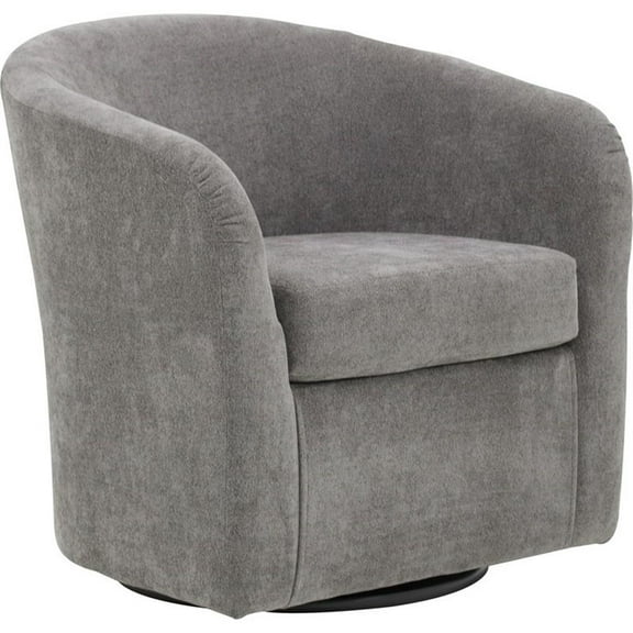 Fox Hill Trading Traditional Fabric Curved Arm Swivel Tub Chair in Gray