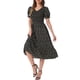 thumbnail image 4 of Vestidos florales INSPIRE CHIC para mujeres, con mangas cortas abullonadas, escote en V y dobladillo con volantes, midi, talla XS, naranja y negro, 4 of 6
