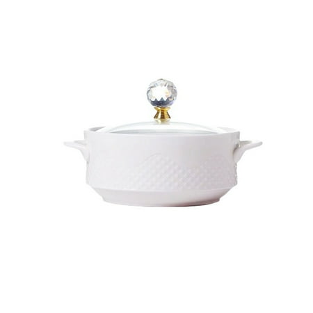 

Creative Nordic Ceramic Handle Salad Fruit Soup Bowl with Lid Anti-Scalding Noodle Rice Food Pot Dessert Breakfast Oat S