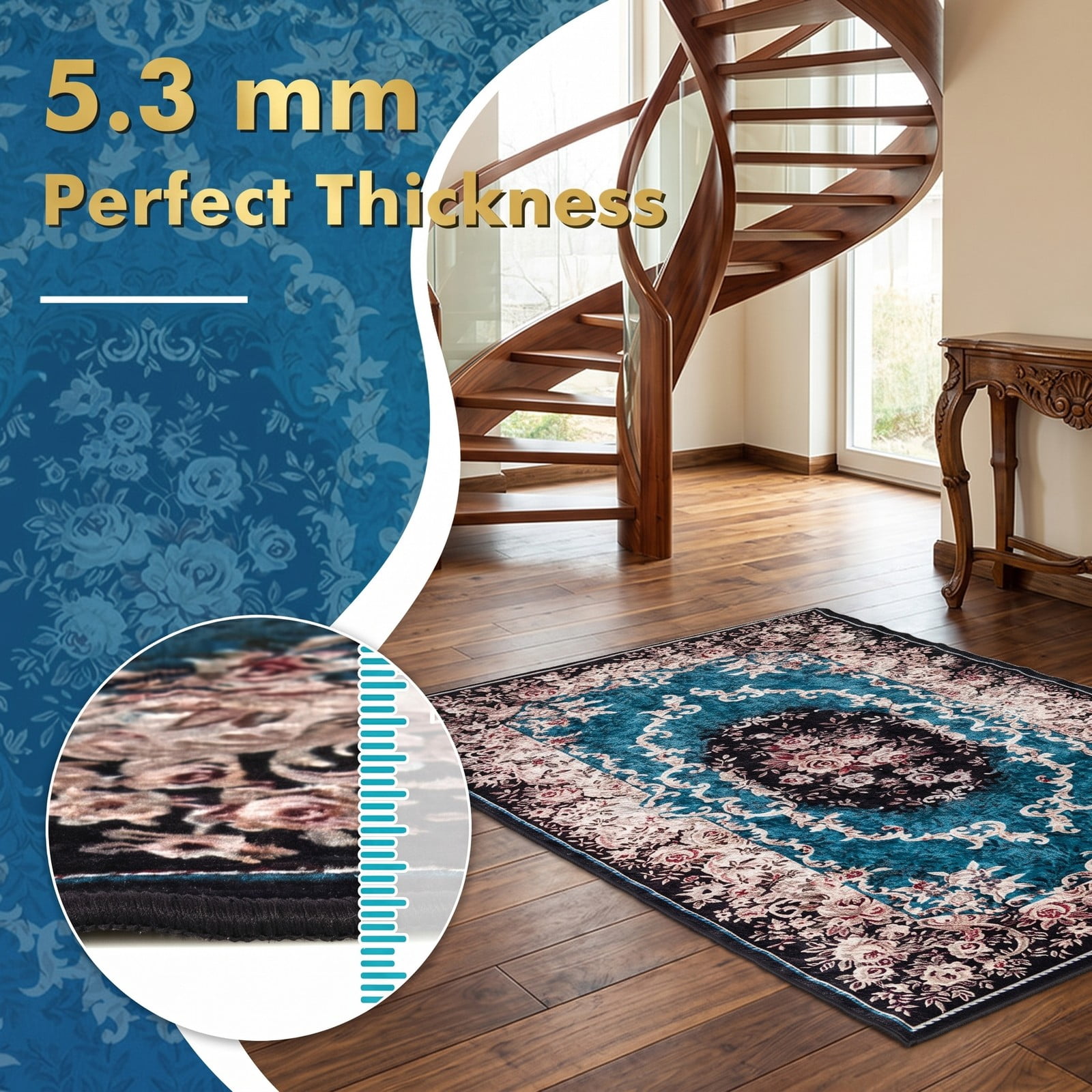 ALPULON Vintage Area Rug 6'7 x 4'8 Non-Shedding Soft Surface Anti-Slip Bottom Machine Washable Floor Carpet for Living Room Bedroom Dining Room Office, Multicolor