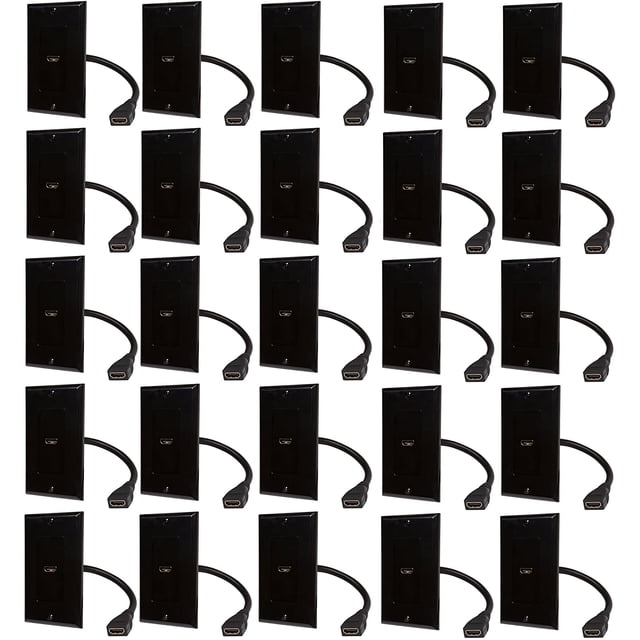 Buyer's Point HDMI Wall Plate with 6-Inch Pigtail Built-In Flexible Hi-Speed HDMI Cable with Ethernet, 2-Piece Decora, Single Outlet Port Insert, Perfect for Home Theater Systems Pack of 25 black