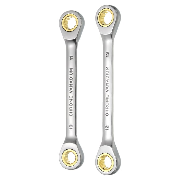 Uxcell 1 Set Double Box End Ratcheting Wrench 10 x 11mm / 12 x 13mm Metric 72 Tooth Ratchet Gear Spanner Tools