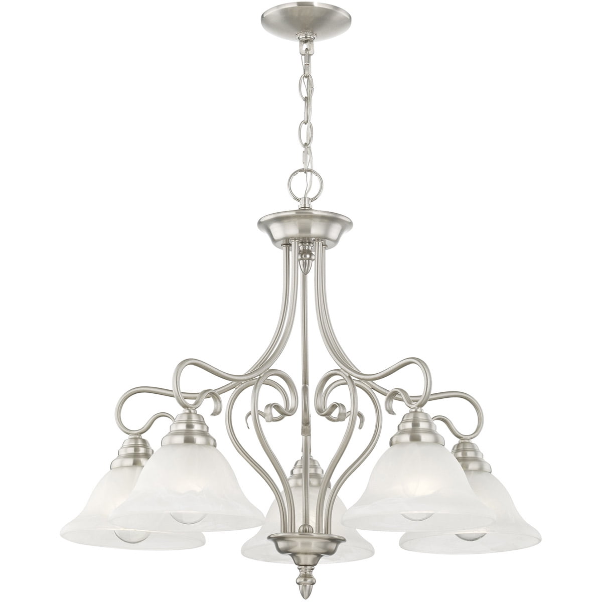 5 Light Brushed Nickel Chandelier with White Alabaster Glass Shade