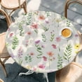 thumbnail image 2 of Pink Spring Floral Round Tablecloth, Fitted Table Cover with Elastic for 45"-54" Round Tables, Flowers Elegant Pastoral Rustic Table Cloth Outdoor Indoor Dinning Party Waterproof Tablecloths, 2 of 7