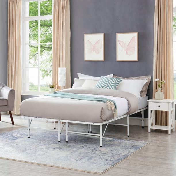 Naomi Home IdealBase 14" Foldable Metal Platform Bed Frame, Queen/White