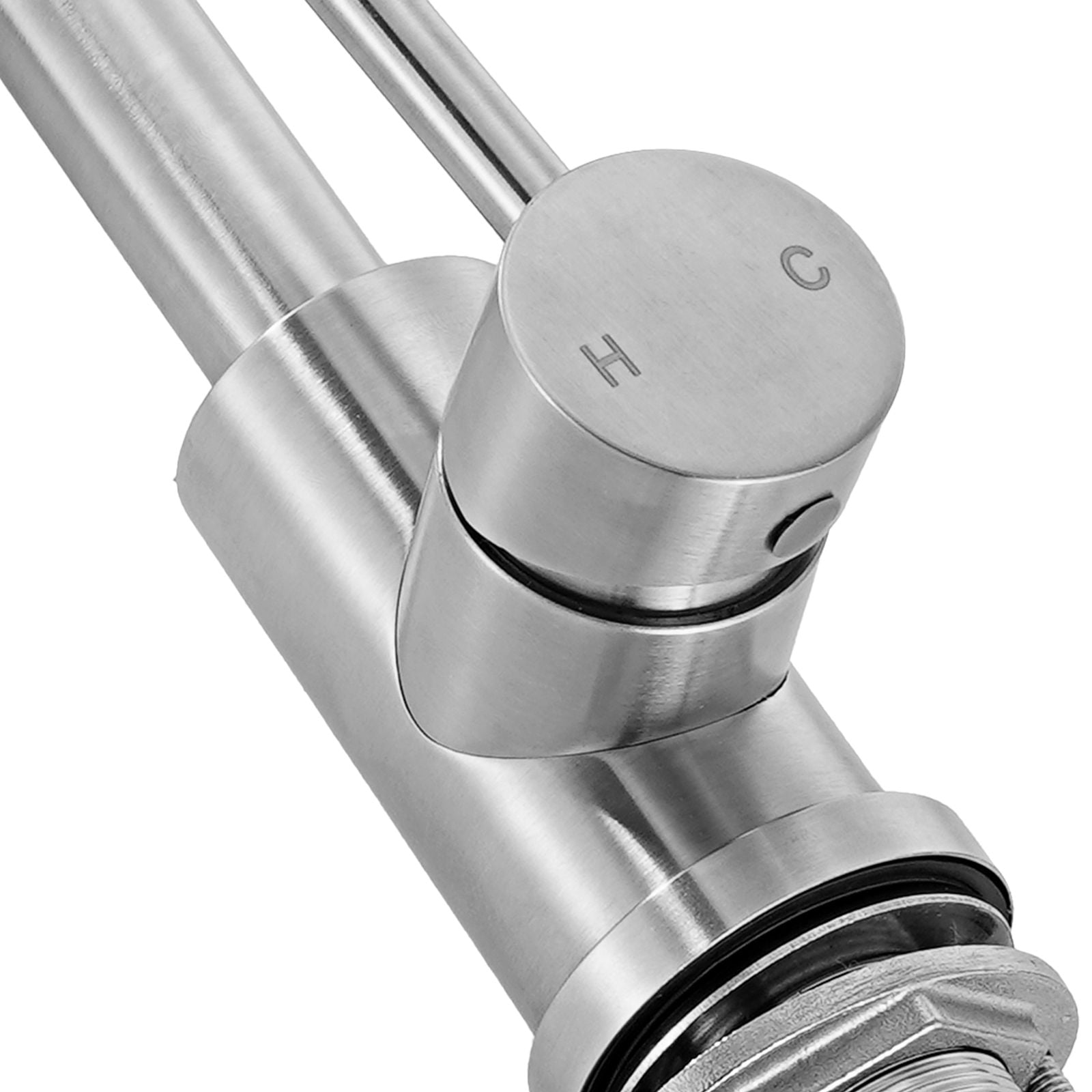 Kitchen Faucet Single Handle 360° Rotating High-Arch Stainless Steel Push-Button Drain for Bar RV Sink