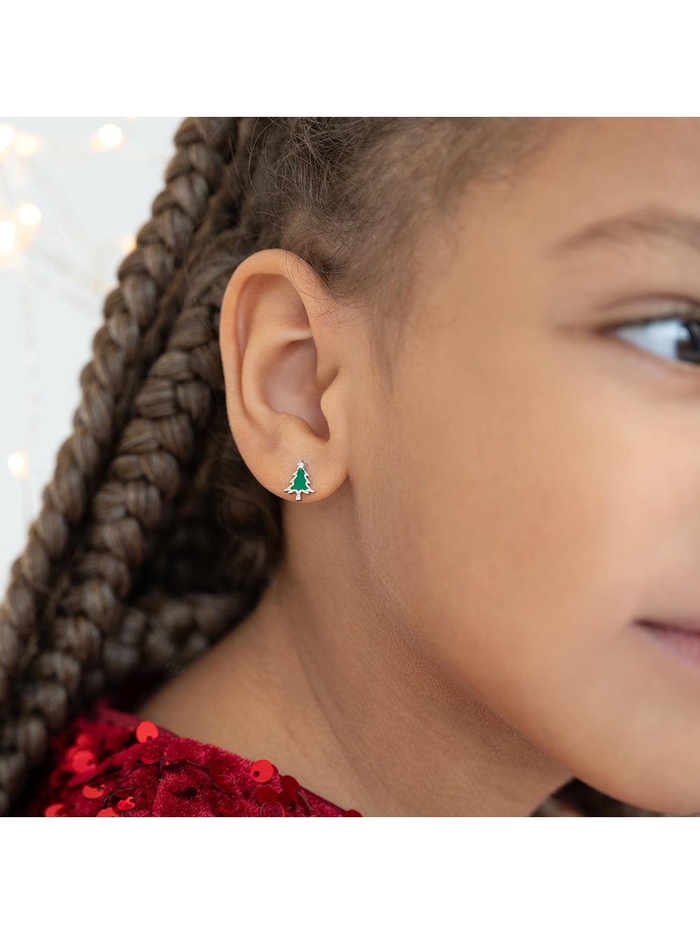 Evergreen Christmas Tree Kids / Girls Earrings Screw Back - Sterling Silver