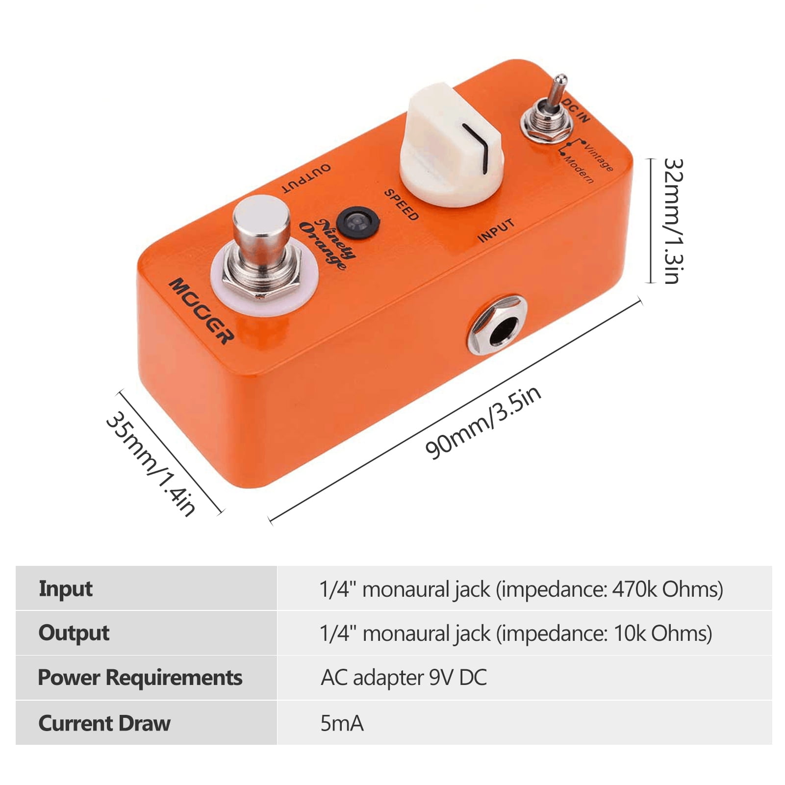 MOOER Mooer Ninety Orange Micro Mini Analog Phaser Electric Guitar Effect Pedal True Bypass
