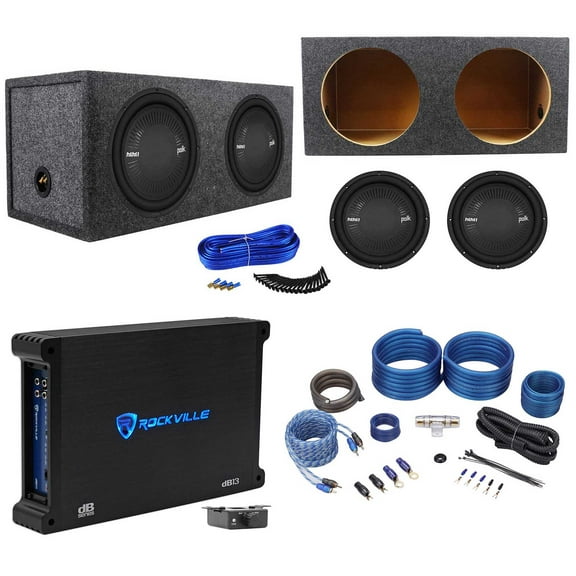 2) Polk Audio MM 1242 SVC 12" 2520w Subwoofers Bundle with Sealed Box, Mono Amplifier & Amp Kit