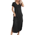thumbnail image 4 of QINCAO Maxi Dresses for Women Short Sleeve V Neck Casual Loose Long Split Dresses with Pockets,L(12-14), 4 of 5