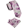 thumbnail image 5 of Cotton Floral Tie for Men 2.5" Printed Skinny Necktie Pocket Square Tie Clip Set Flower Wedding Party Groom Pink, 5 of 6