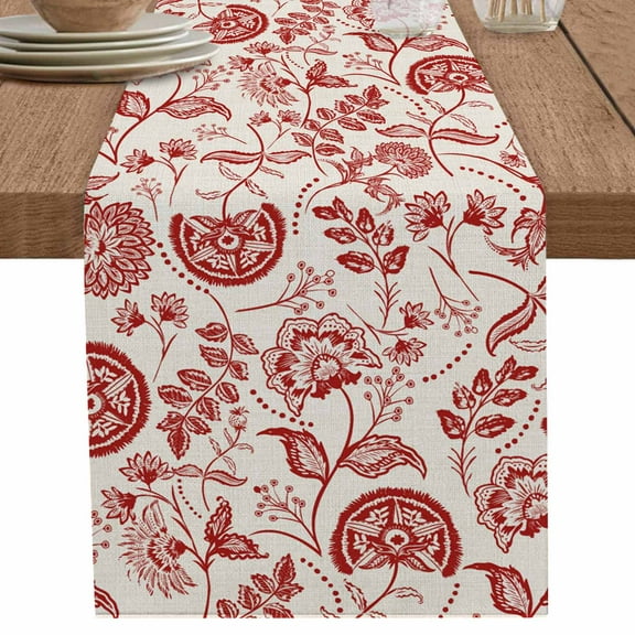 nqOlkjepod Red Spring Floral Table Runner 70 Inches Long Farmhouse Dress Scarves, Summer Botanical Farmhouse Dining Tablerunner for Coffee Table/Kitchen Island/Party Décor, 13" x 70"