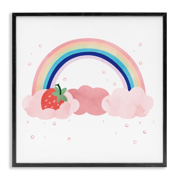 Stupell Industries Contemporary Strawberry and Rainbow Pink Cloud Polka Dots Black Framed Giclee Art, 12 x 12, by Ziwei Li
