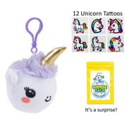 Purple Plush Unicorn Squishy Stress Ball, 12 Unicorn Tattoos & 1 Secret Surprise Sack. Unicorn Gift Set for Girls Easter Basket and Stocking Stuffers.