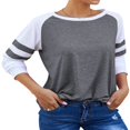 thumbnail image 3 of CHOK Women Stripe Stitching Short Sleeve Colorblock T-shirt, 3 of 5